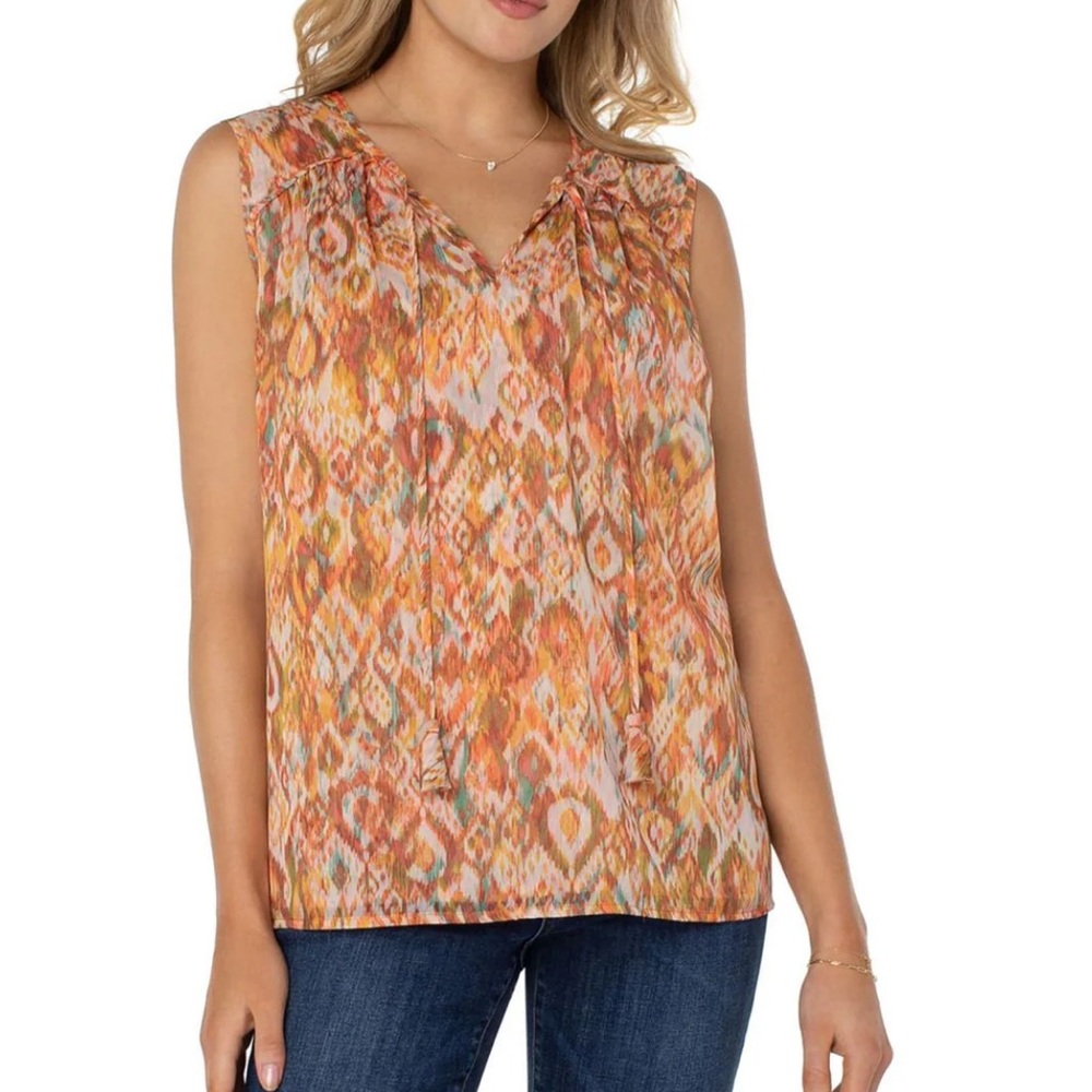 Liverpool Los Angeles Shirred Tie Front Sleeveless Top